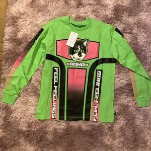 NWT Vans Vault x SOKO x Sarah Adelman Neon Green Motocross Cat LS Shirt size xs